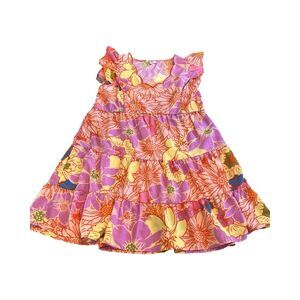 Umgee Womans Medium Multicolor Tropical Print Ruffle‎ Cap Sleeve Dress